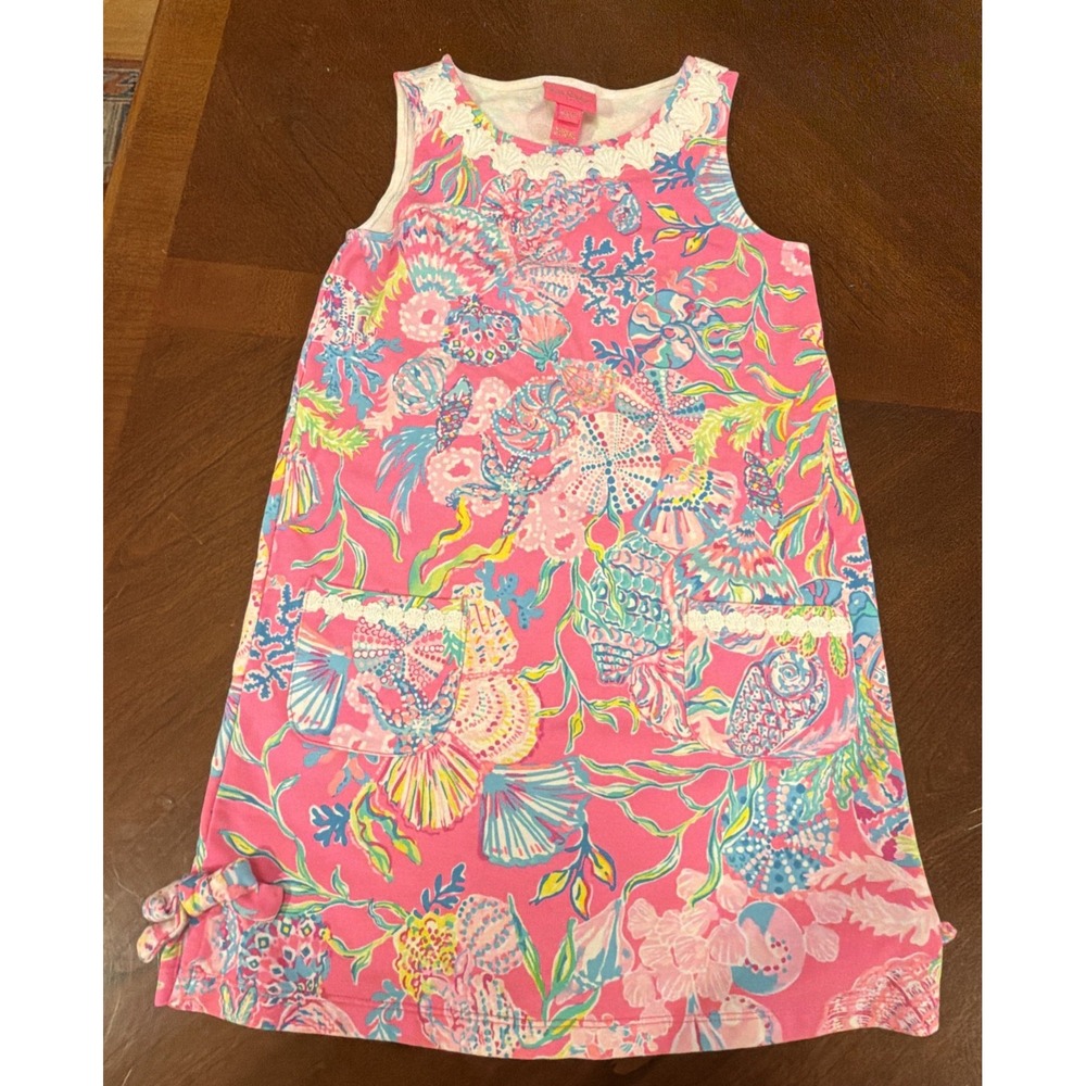 Lilly Pulitzer Girls Hot Pink Shift Dress Seashells Size 6-7